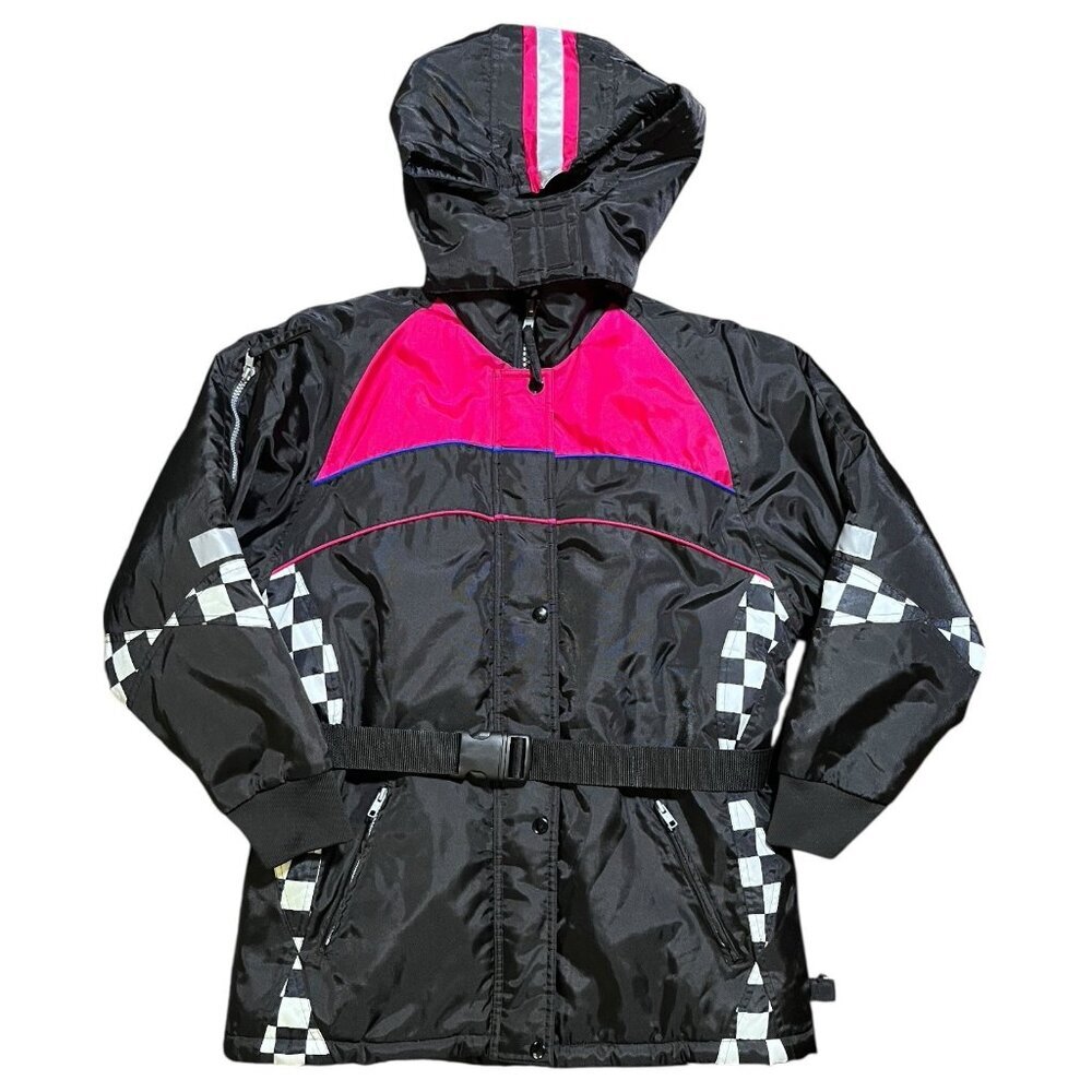 R&R Sport Vintage Snowmobile Racing Checkered‎ Jacket Size Large Retro 80's